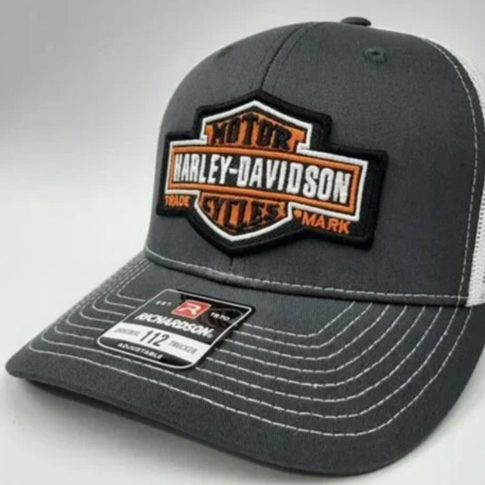HD Biker Richardson 112 Trucker Cap Hat Mesh Snapback Harley Davidson Motorcycle